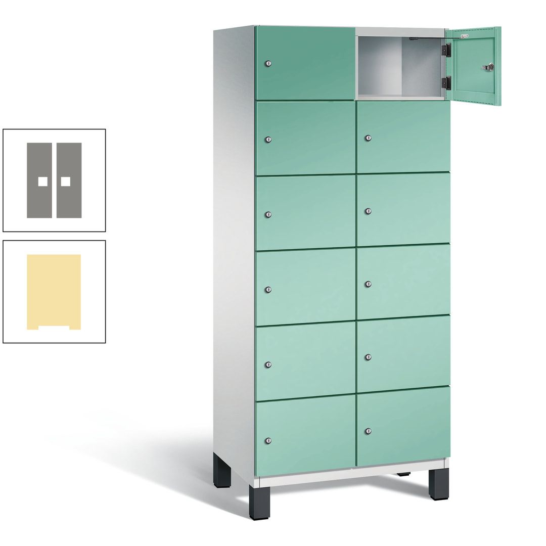Fächerschrank, Stahlschrank, 12 Fächer, Türöffnungsbegrenzer, Füße, 1.980 x 800 x 525 mm (HxBxT), Korpus anthrazitgrau, Front anthrazitgrau