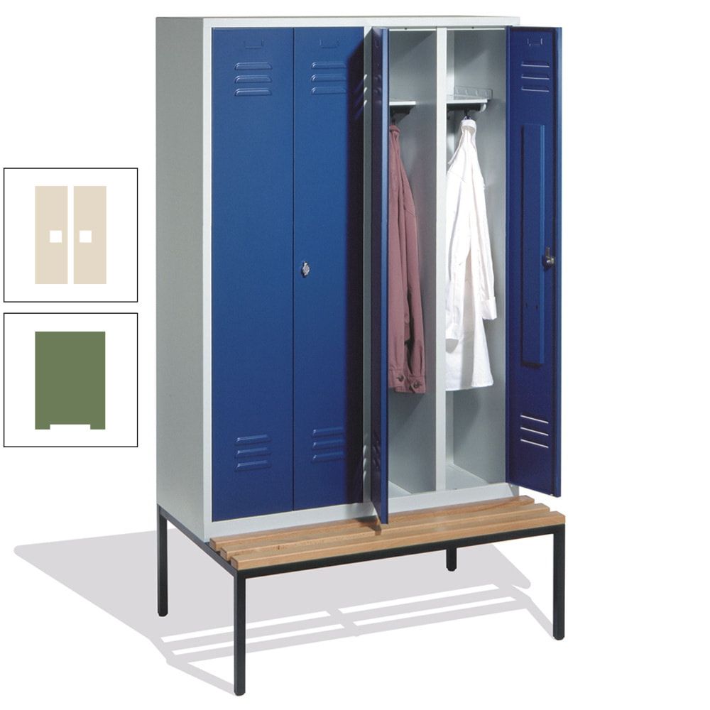 Doppel-Spindschrank, Buche Sitzbank untergebaut, 4 Abteile a 300 mm, Korpus lichtgrau, Tür anthrazitgrau, 2.090 x 1.190 x 815 mm (HxBxT)