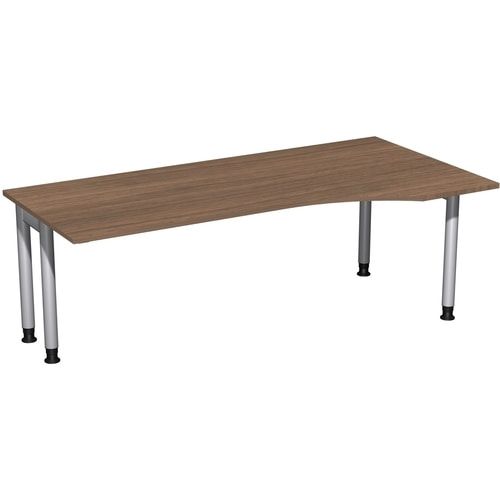 Eckschreibtisch, Ecke rechts, Füße einseitig verkürzt, 4-Fuß Pro, höhenverstellbar, 680-800 x 1.600 x 1.000 mm (HxBxT), Dekor Ahorn