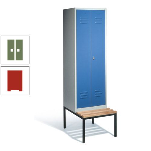 Doppel-Spindschrank, Buche Sitzbank untergebaut, 2 Abteile a 300 mm, Korpus lichtgrau, Tür anthrazitgrau, 2.090 x 610 x 815 mm (HxBxT)