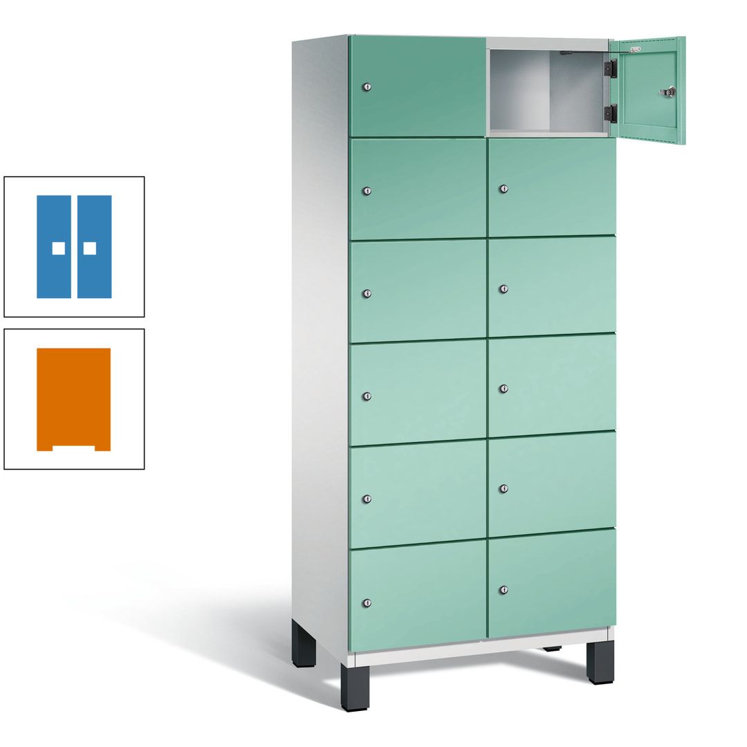 Fächerschrank, Stahlschrank, 12 Fächer, Türöffnungsbegrenzer, Füße, 1.980 x 800 x 525 mm (HxBxT), Korpus anthrazitgrau, Front anthrazitgrau