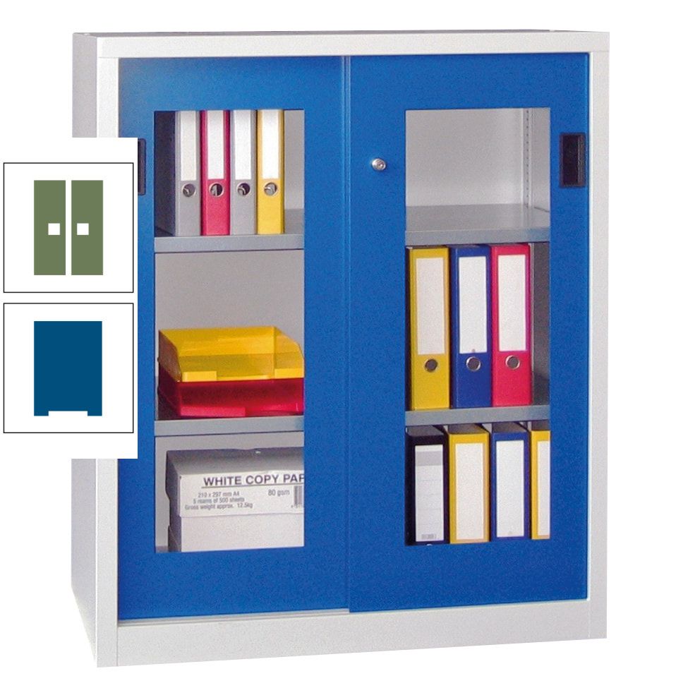 Schiebetürenschrank - Sichtfenstertüren - 1.000x1.000x400 mm (HxBxT) - 2 Böden, gepulvert - Zylinderschloss - anthrazitgrau
