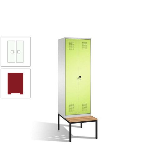 Doppel-Spind, Garderobenschrank, Buche Sitzbank untergebaut, 2 Abteile a 300 mm, Korpus anthrazitgrau, Tür anthrazitgrau, 2.090 x 600 x 815 mm (HxBxT)