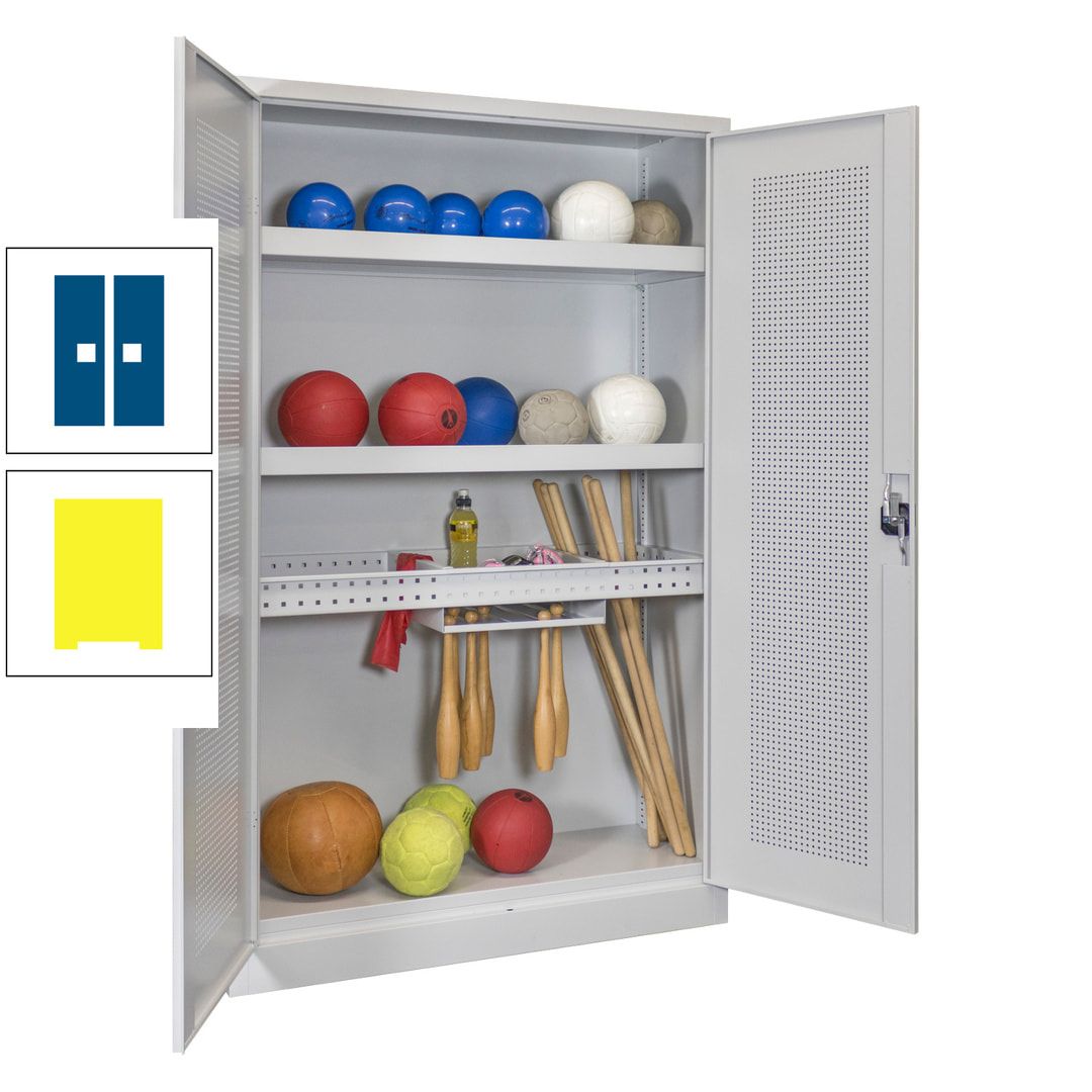 Sportschrank - Lochfeldtüren - Variante 2 - 1.950x1.200x500 mm (HxBxT) - anthrazitgrau