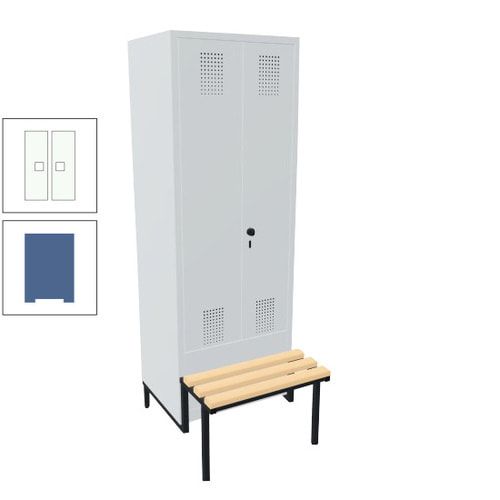 Doppel-Spind, Garderobenschrank, Buche Sitzbank integriert, 2 Abteile a 400 mm, Korpus anthrazitgrau, Tür anthrazitgrau, 1.850 x 800 x 815 mm (HxBxT)
