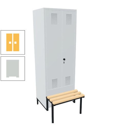 Doppel-Spind, Garderobenschrank, Buche Sitzbank integriert, 2 Abteile a 400 mm, Korpus anthrazitgrau, Tür anthrazitgrau, 1.850 x 800 x 815 mm (HxBxT)