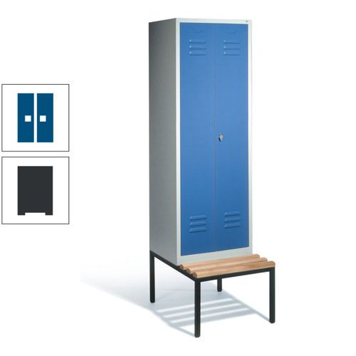 Doppel-Spindschrank, Buche Sitzbank untergebaut, 2 Abteile a 300 mm, Korpus lichtgrau, Tür anthrazitgrau, 2.090 x 610 x 815 mm (HxBxT)