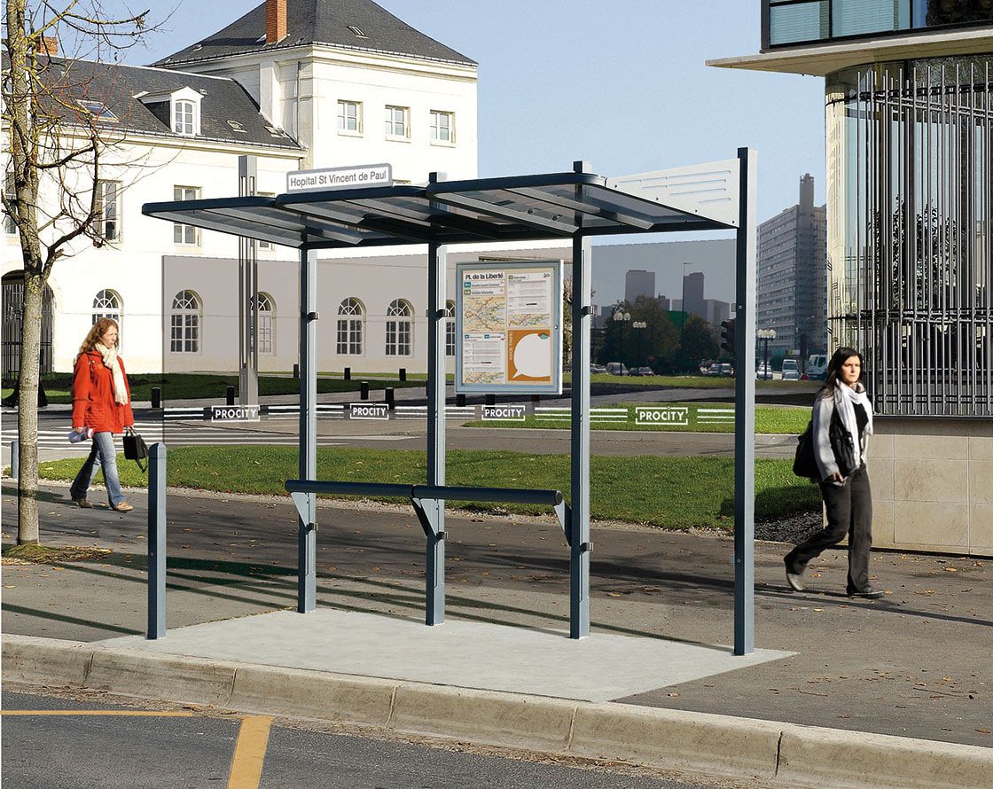 Buswartehalle - Unterstand - modular - Fahrplankasten - Haltestellenschild - Seitenwand links- 2.200 x 3.000 x 1.500 mm (HxBxT) - enzianblau