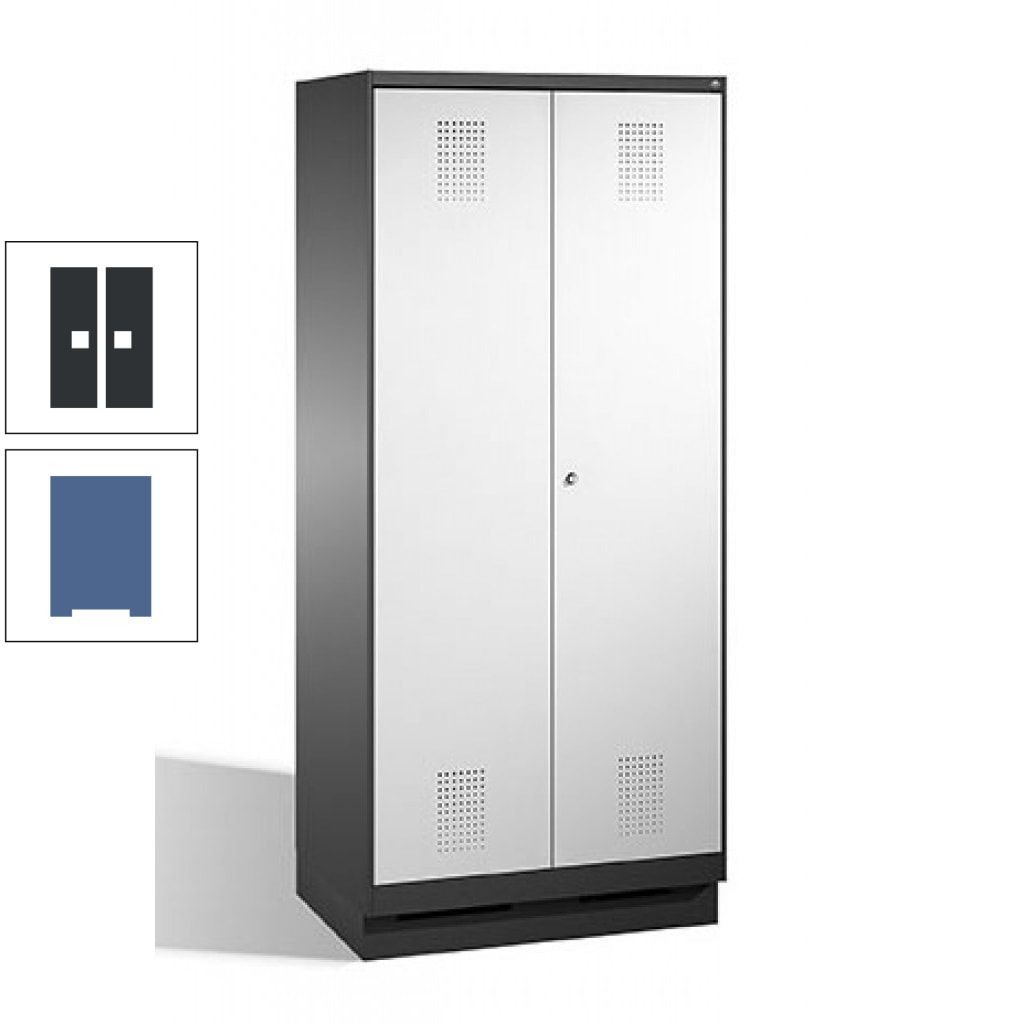 Doppel-Spind, Doppeltüren, Garderobenschrank mit Sockel, 2 Abteile a 400 mm, Korpus anthrazitgrau, Tür anthrazitgrau, 1.800 x 800 x 500 mm (HxBxT)