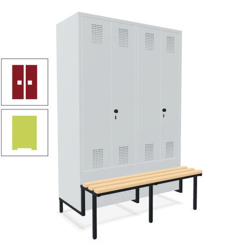 Doppel-Spind, Garderobenschrank, Buche Sitzbank integriert, 4 Abteile 300 mm, Korpus anthrazitgrau, Tür anthrazitgrau, 1.850 x 1.200 x 815 mm (HxBxT)