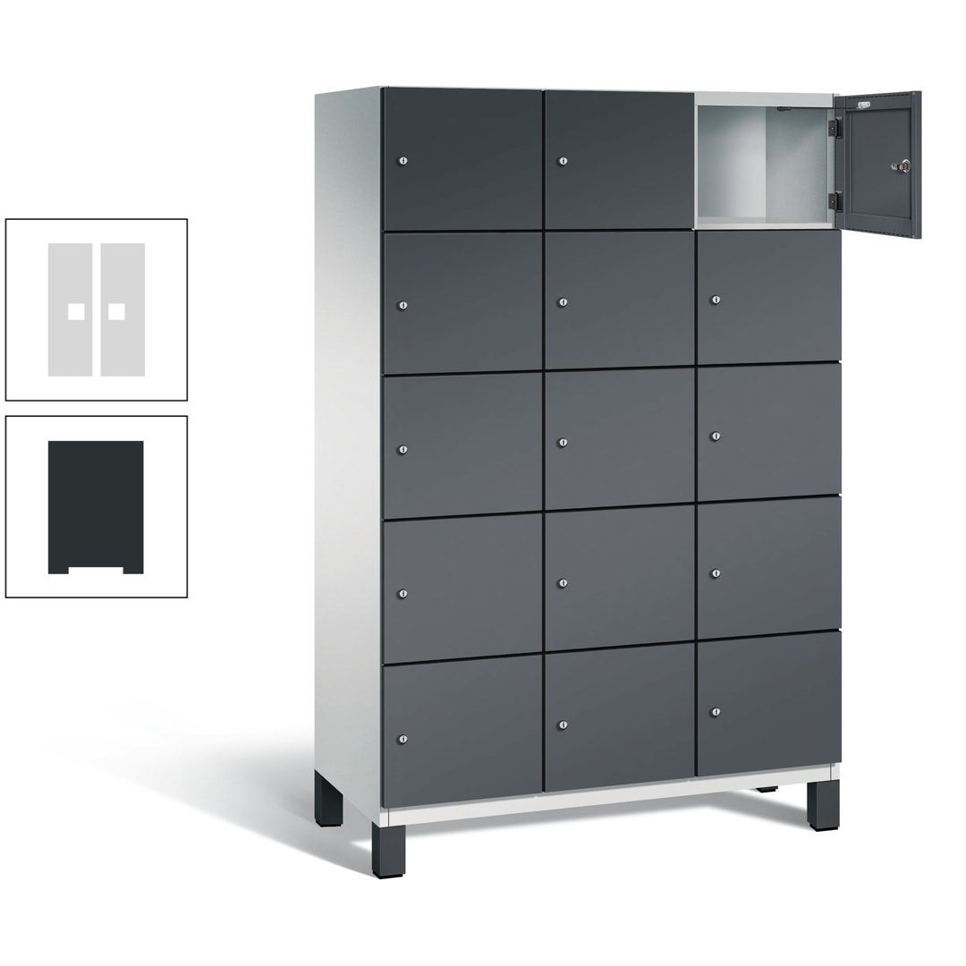 Fächerschrank, Stahlschrank, 15 Fächer, Türöffnungsbegrenzer, Füße, 1.980 x 1.200 x 525 mm (HxBxT), Korpus anthrazitgrau, Front anthrazitgrau