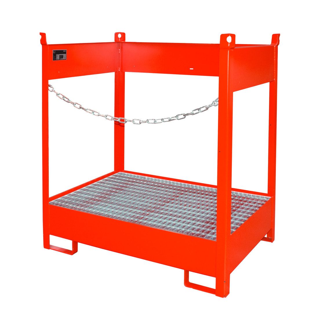 Fass-Stapelpalette - für 2 x 200-l-Fässer - Volumen 210 l - 1.495 x 1.410 x 920 mm (HxBxT) - offene Seiten - feuerrot