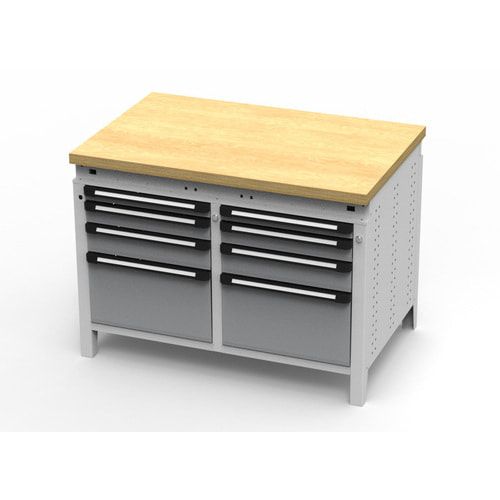 OTTOKIND Werkbank - bündige Arbeitsplatte - 850 x 1.150 x 750 mm (HxBxT) - 8 Schubladen - lichtgrau