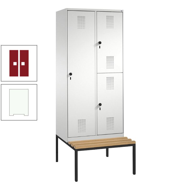Garderobenschrank, Spind ein- und doppelstöckig Sitzbank, 2 Abteile, 3 Fächer, 2.090 x 800 x 500 mm (HxBxT), Front anthrazitgrau, Korpus anthrazitgrau