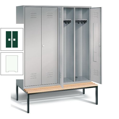 Doppel-Spindschrank, Buche Sitzbank untergebaut, 4 Abteile a 400 mm, Korpus lichtgrau, Tür anthrazitgrau, 2.090 x 1.590 x 815 mm (HxBxT)