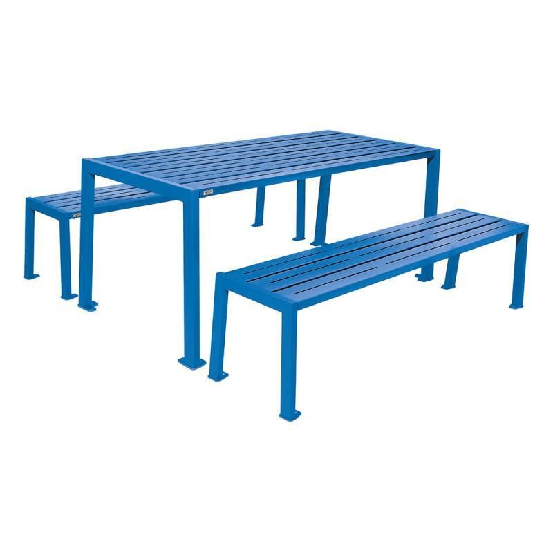 Sitzgarnitur aus Stahl - verzinkt und beschichtet - 750 x 1.800 x 798 mm (HxBxT) - Farbe enzianblau