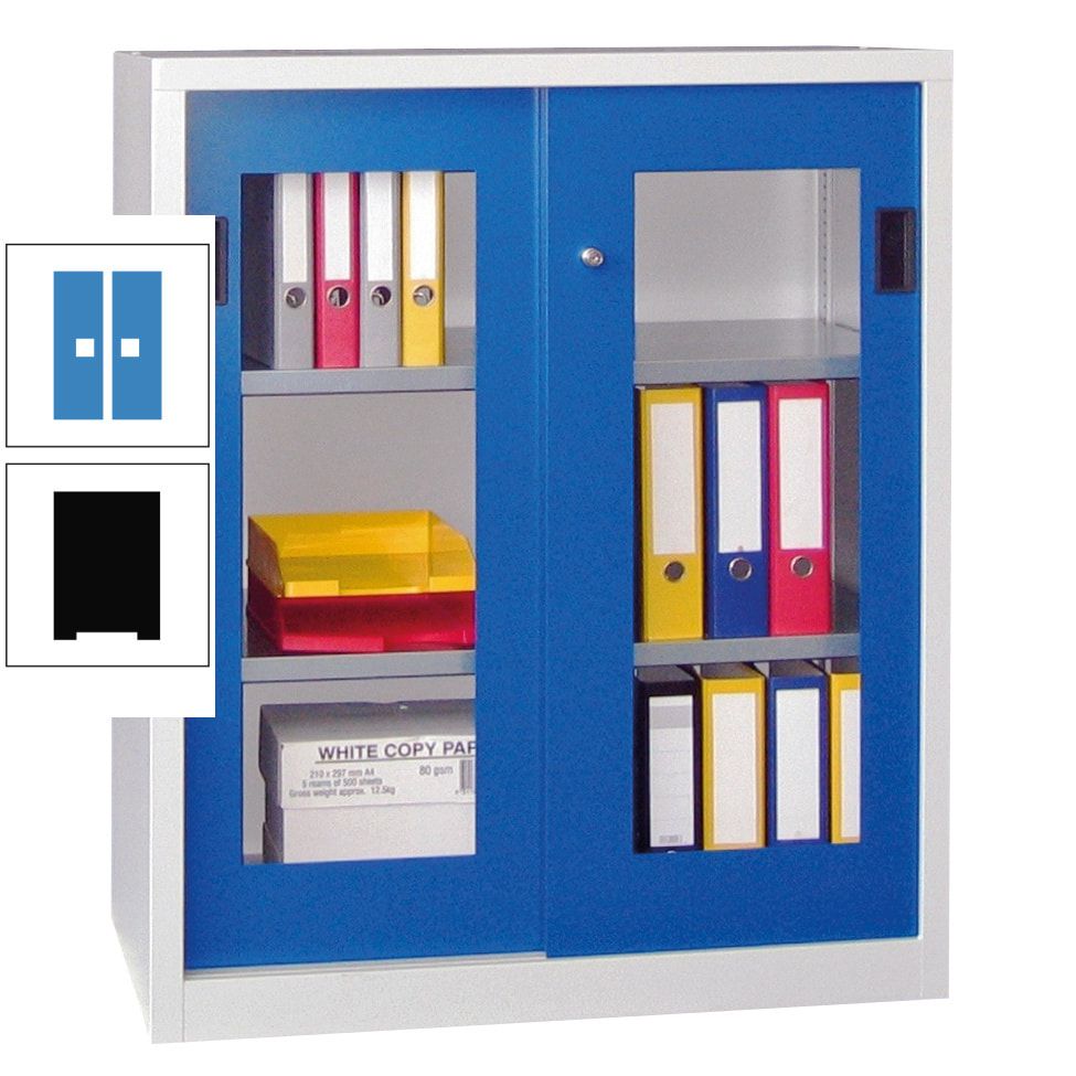 Schiebetürenschrank - Sichtfenstertüren - 1.000x1.000x400 mm (HxBxT) - 2 Böden, gepulvert - Zylinderschloss - anthrazitgrau