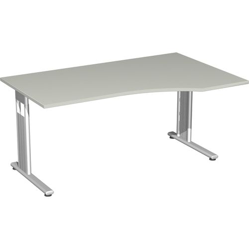 Eckschreibtisch, Bürotisch, Füße einseitig verkürzt, C-Fuß Flex, Ecke rechts, 720 x 1.800 x 1.000 mm (HxBxT), Gestell silber, Dekor Ahorn