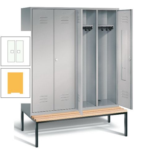 Doppel-Spindschrank, Buche Sitzbank untergebaut, 4 Abteile a 400 mm, Korpus lichtgrau, Tür anthrazitgrau, 2.090 x 1.590 x 815 mm (HxBxT)