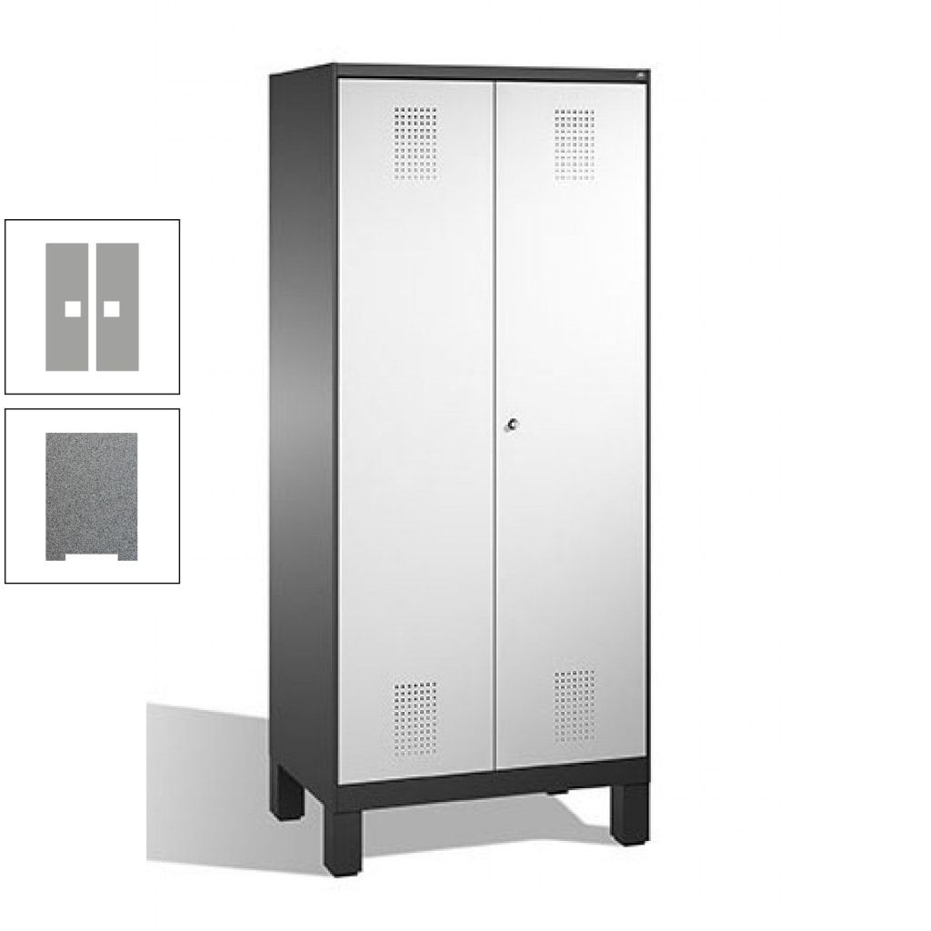 Mehrzweckschrank, Doppeltüren, auf Füßen, 2 Abteile a 400 mm, Korpus anthrazitgrau, Tür anthrazitgrau, 1.850 x 800 x 500 mm (HxBxT)