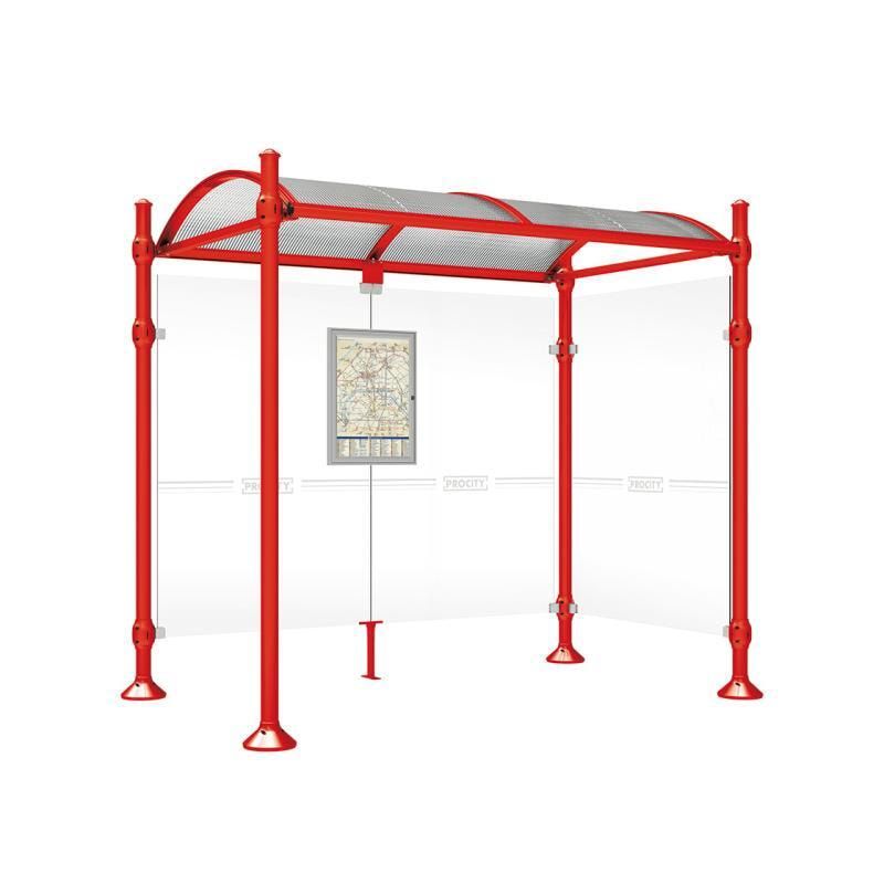 Buswartehalle, Unterstand, 2 Seitenwände, Kopf gebürsteter Edelstahl, ESG, Fahrplanschaukasten, 2.500 x 2.500 x 1.600 mm (HxBxT), Farbe enzianblau