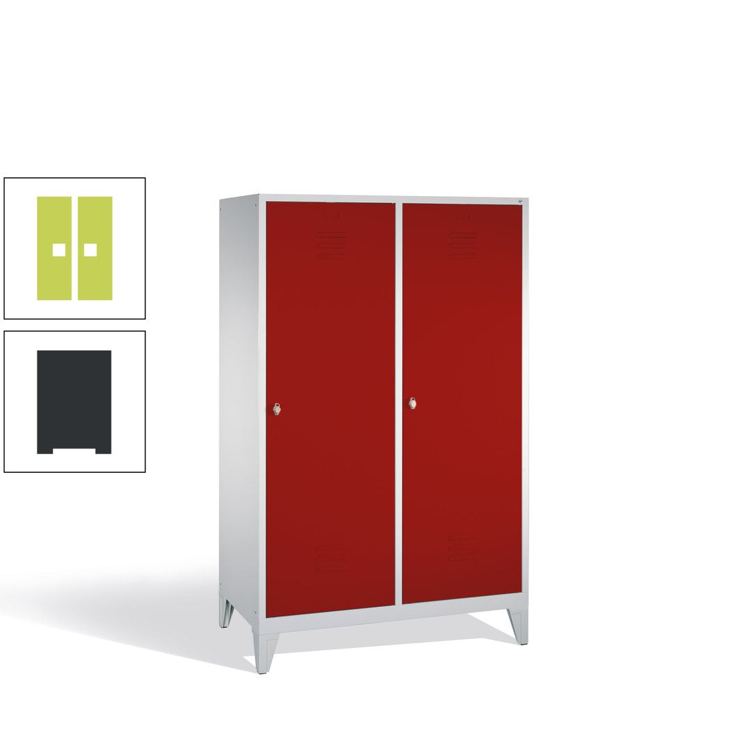 Doppel-Spind mit 2 Großtüren, Garderobenschrank mit Füßen, 4 Abteile a 300 mm, Korpus anthrazitgrau, Tür anthrazitgrau, 1.850 x 1.190 x 500 mm (HxBxT)