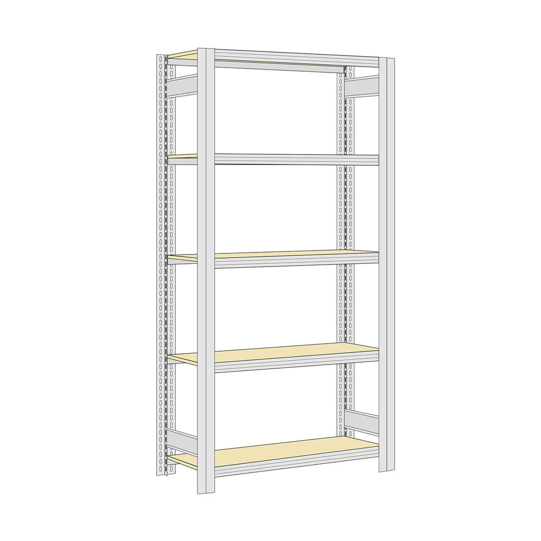 Archivregal mit Holzböden - Tiefenriegel - 6 Ebenen - 250 kg - 2.075 x 1.005 x 300 mm (HxBxT) - Anbauregal - verzinkt - Steckregal BERT