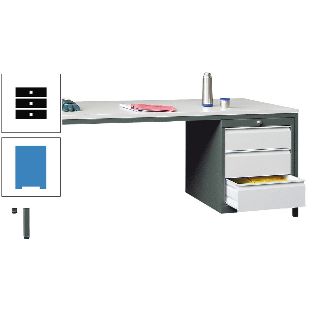Meisterschreibtisch - 3 Schubladen 150 / 175 mm - 720 x 1.700 x 800 mm (HxBxT) - anthrazitgrau