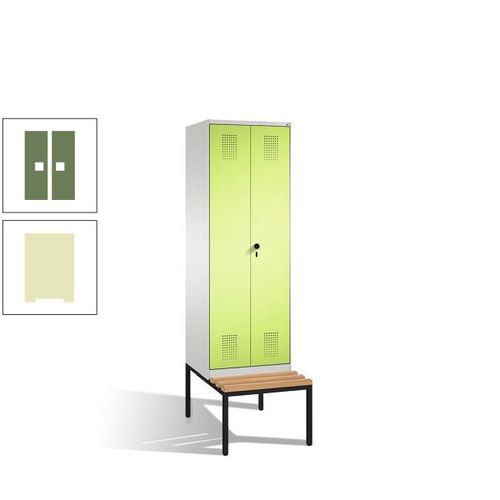 Doppel-Spind, Garderobenschrank, Buche Sitzbank untergebaut, 2 Abteile a 300 mm, Korpus anthrazitgrau, Tür anthrazitgrau, 2.090 x 600 x 815 mm (HxBxT)