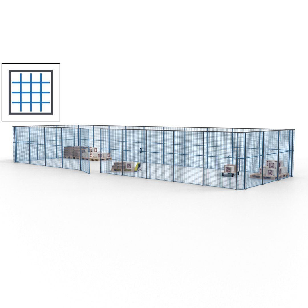 Maschinen Schutzgitter - Hallentrennwand - Sicherheitszaun - Tür - 39 m - 2.200 x 15.400 x 4.900 mm (HxBxT) - enzianblau