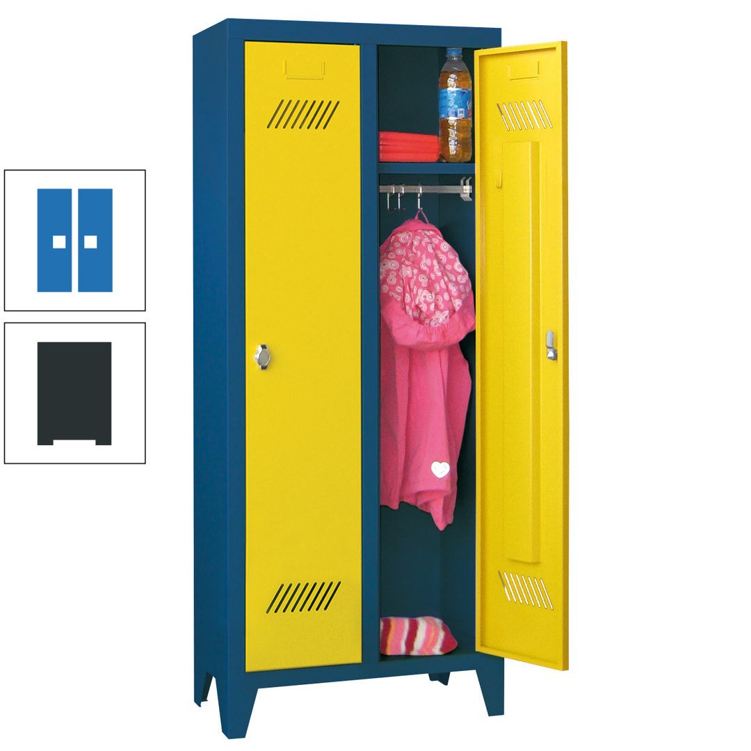 Spindschrank f. Kindergärten - mit Füßen - Höhe 1.300 mm - 2 Abteile a 250 mm - Zylinderschloss - anthrazitgrau