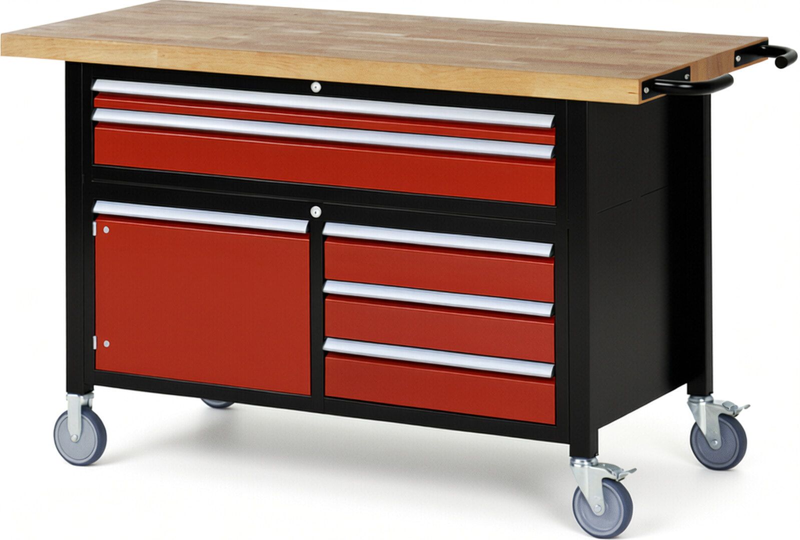 Mobile Werkbank, Schrank - 5 Schubladen - Teilauszug - 60:1/120:4 - Höhe 920-1.120 mm - 1.500 x 700 mm - 450 kg - Anthrazitgrau