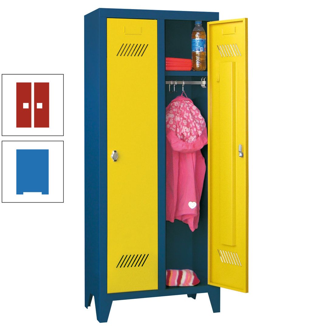 Spindschrank f. Kindergärten - mit Füßen - Höhe 1.300 mm - 2 Abteile a 250 mm - Zylinderschloss - anthrazitgrau