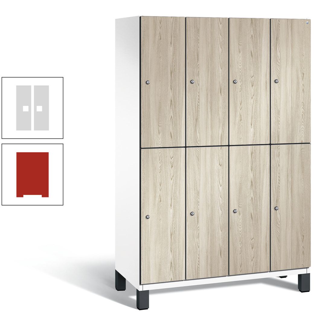 Fächerschrank, Garderobenschrank, mit Füßen, 4 Abteile, 1.980 x 1.200 x 525 mm (HxBxT), Korpus anthrazitgrau, Tür Donau-Ahorn