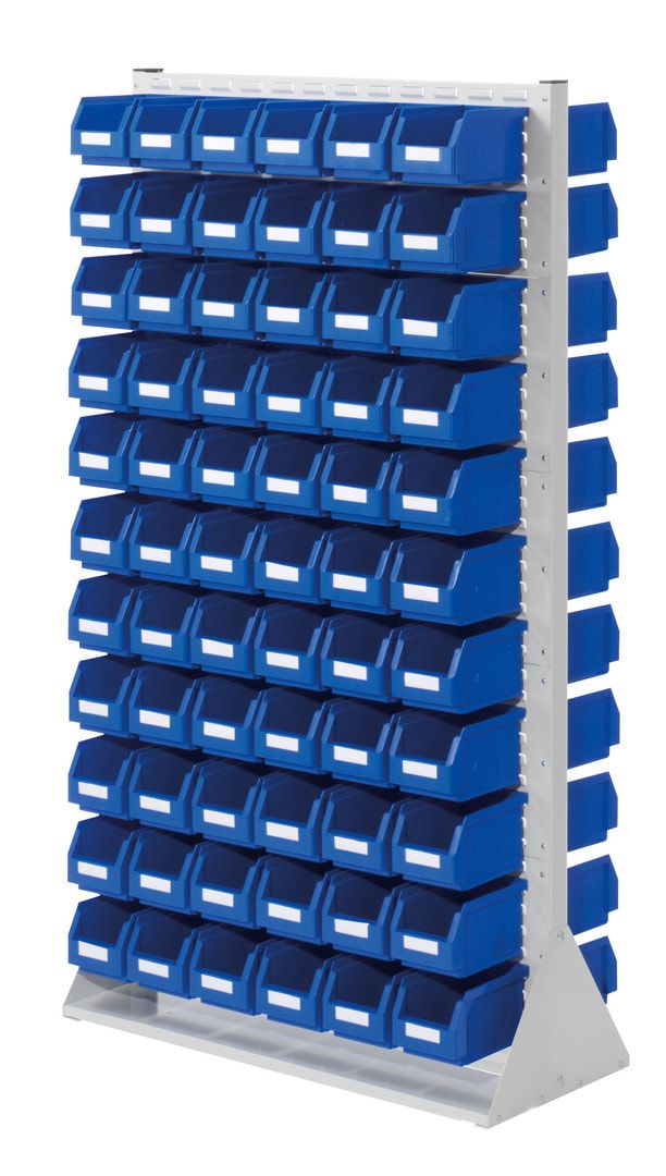Stationäre Regalwand - Schlitzwand für Sichtlagerkästen - beidseitig - mit 132 Kästen bestückt - 1.790 x 1.000 x 430 mm (HxBxT)