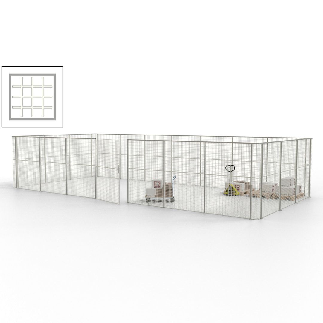 Hallentrennwand - Flügeltür, Gitter - 19 Gitterwände - 2.200 x 10.900 x 4.900 mm (HxBxT) - Perlweiß/reinorange