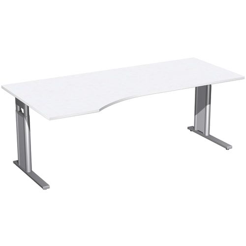 Eckschreibtisch, Ecke links, Füße einseitig verkürzt, C-Fuß Pro, höhenverstellbar, 680-820 x 1.600 x 1.000 mm (HxBxT), Gestell silber, Dekor Ahorn