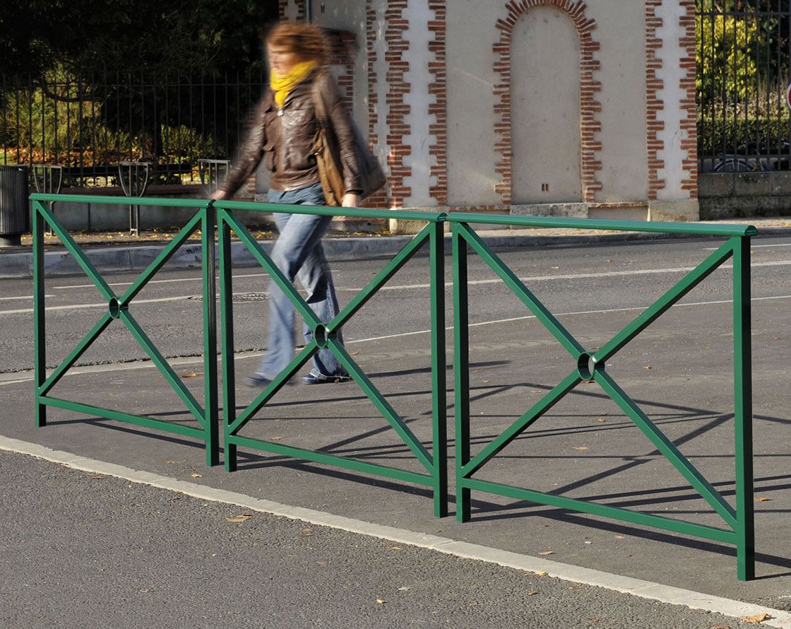 Geländer Kreuz und Gitter - 1.000 x 1.000 mm - abgerundeter Handlauf - Farbe enzianblau - Außengeländer Systemgeländer