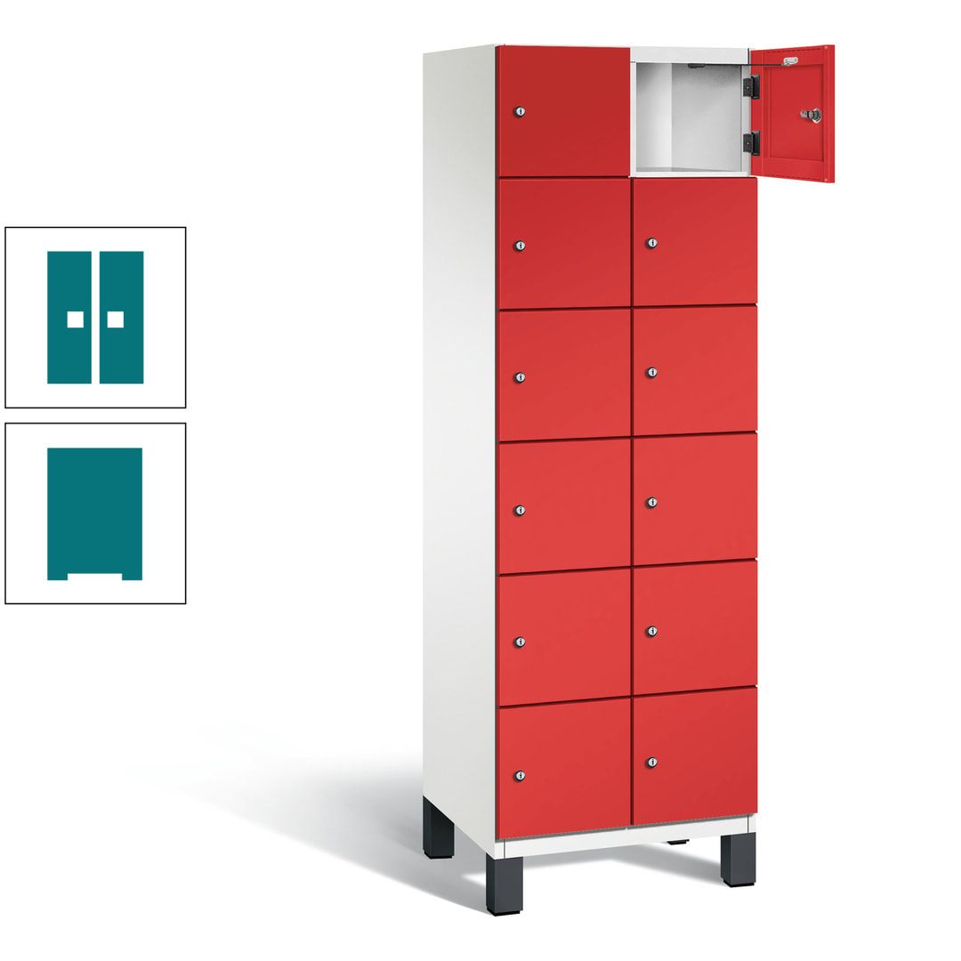Fächerschrank, Stahlschrank, 12 Fächer, Türöffnungsbegrenzer, Füße, 1.980 x 600 x 525 mm (HxBxT), Korpus anthrazitgrau, Front anthrazitgrau