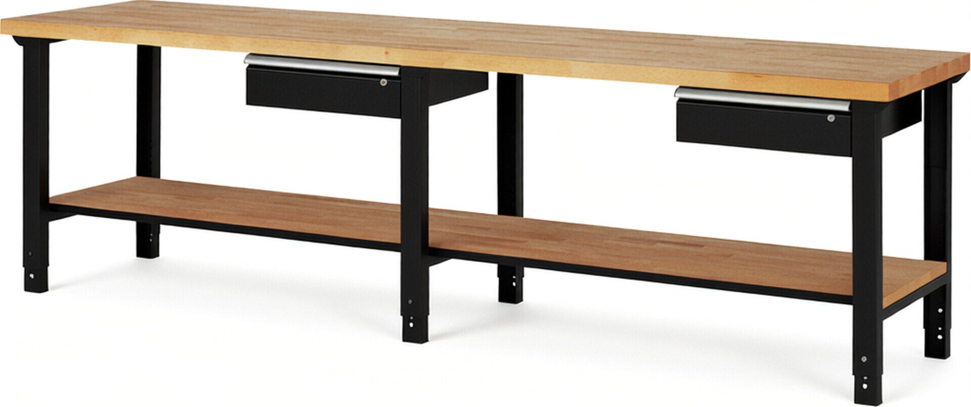 Werkbank mit Ablage - 2 Schubladen - 150:2 - höhenverstellbar 790 - 1.140 mm - 3.000 x 700 mm (BxT) - 750 kg - Buche - Anthrazitgrau