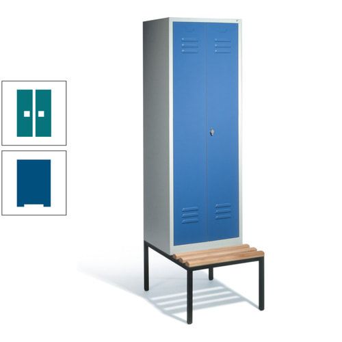 Doppel-Spindschrank, Buche Sitzbank untergebaut, 2 Abteile a 300 mm, Korpus lichtgrau, Tür anthrazitgrau, 2.090 x 610 x 815 mm (HxBxT)