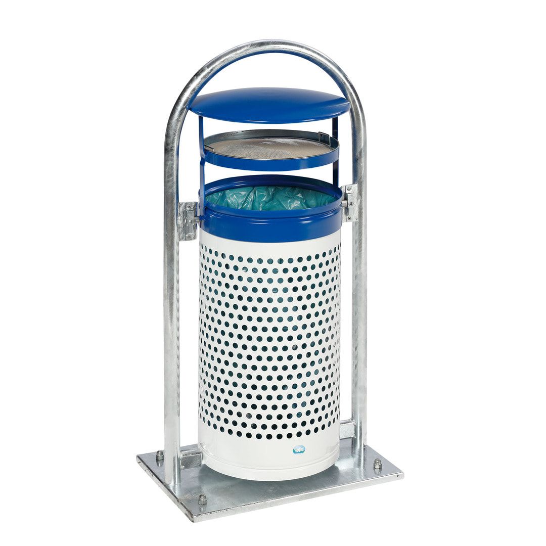 Abfallbehälter mit Ascher - 65 l - für Außeneinsatz - 580x380x1280mm - blau/weiß
