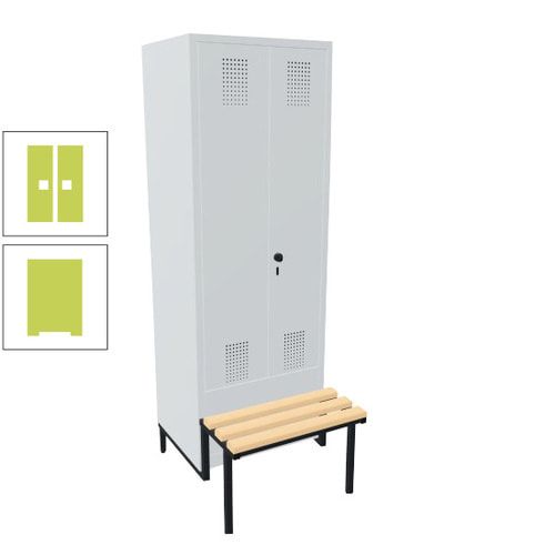 Doppel-Spind, Garderobenschrank, Buche Sitzbank integriert, 2 Abteile a 400 mm, Korpus anthrazitgrau, Tür anthrazitgrau, 1.850 x 800 x 815 mm (HxBxT)
