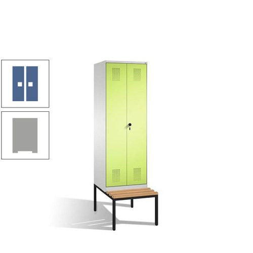 Doppel-Spind, Garderobenschrank, Buche Sitzbank untergebaut, 2 Abteile a 300 mm, Korpus anthrazitgrau, Tür anthrazitgrau, 2.090 x 600 x 815 mm (HxBxT)