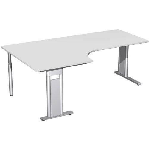 Eckschreibtisch, Eckteil 800 mm, Ecke links, Füße einseitig verkürzt, C-Fuß Pro, 720 x 1.600 x 1.200 mm (HxBxT), Gestell silber, Dekor Ahorn