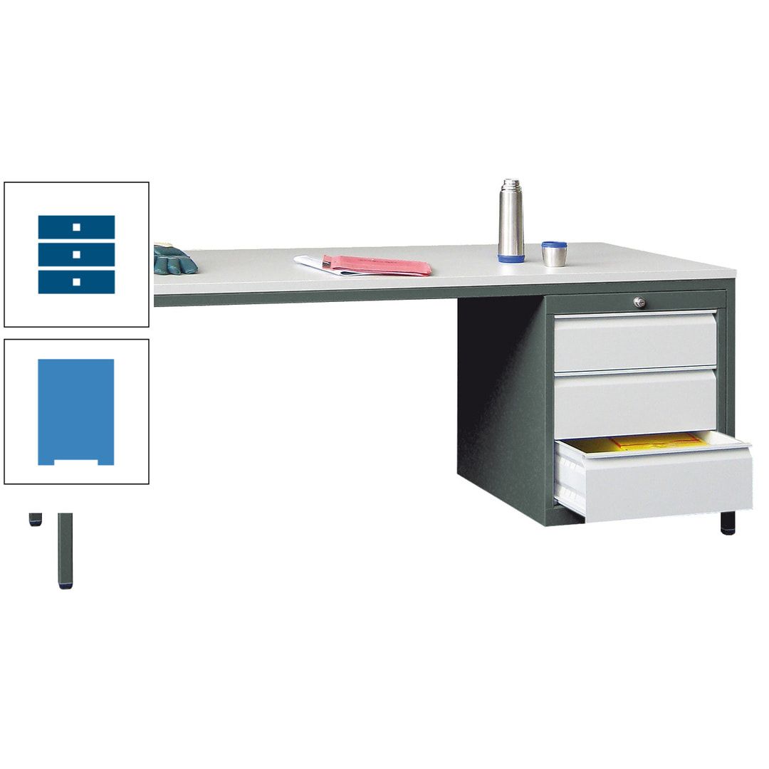 Meisterschreibtisch - 3 Schubladen 150 / 175 mm - 720 x 1.700 x 800 mm (HxBxT) - anthrazitgrau