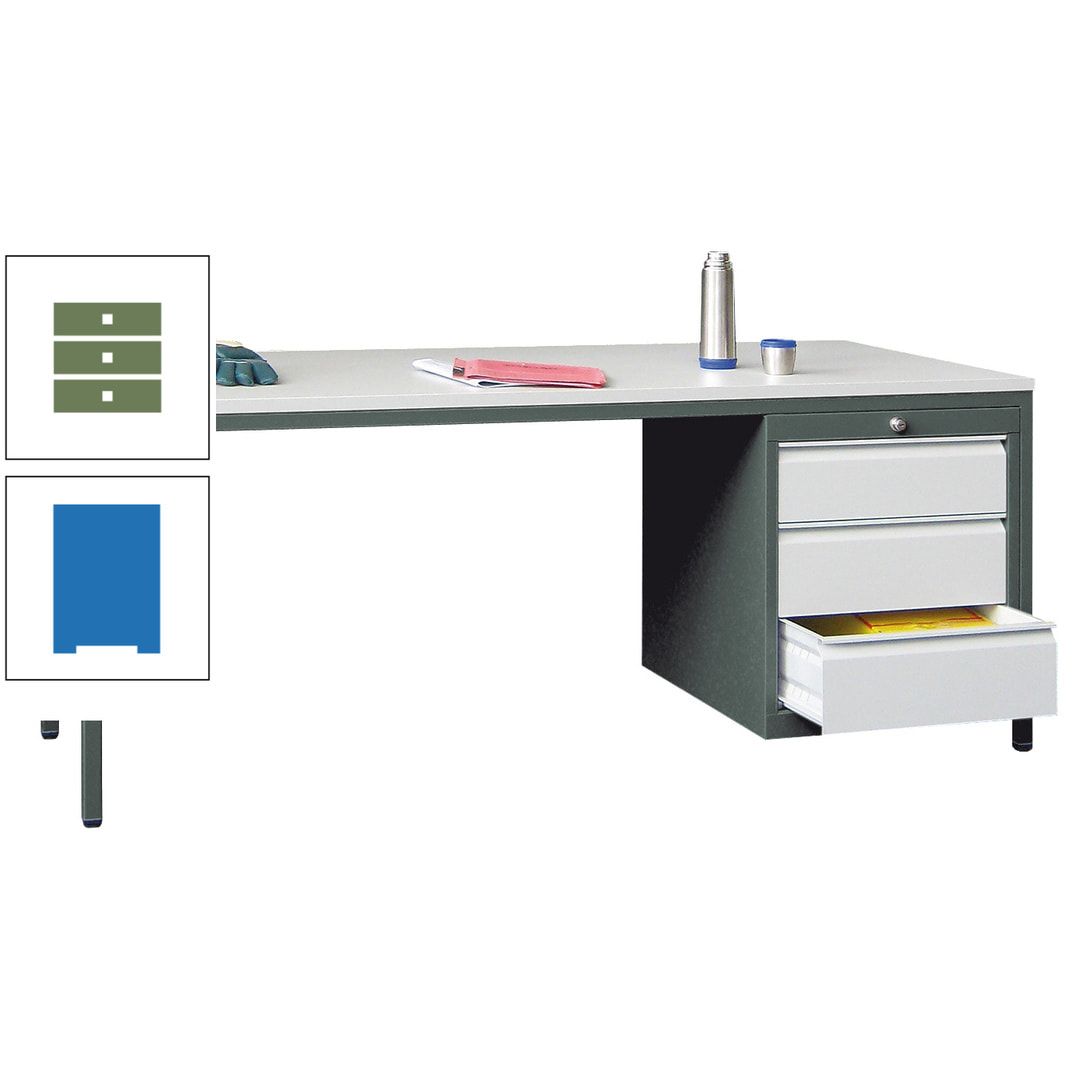 Meisterschreibtisch - 3 Schubladen 150 / 175 mm - 720 x 1.700 x 800 mm (HxBxT) - anthrazitgrau