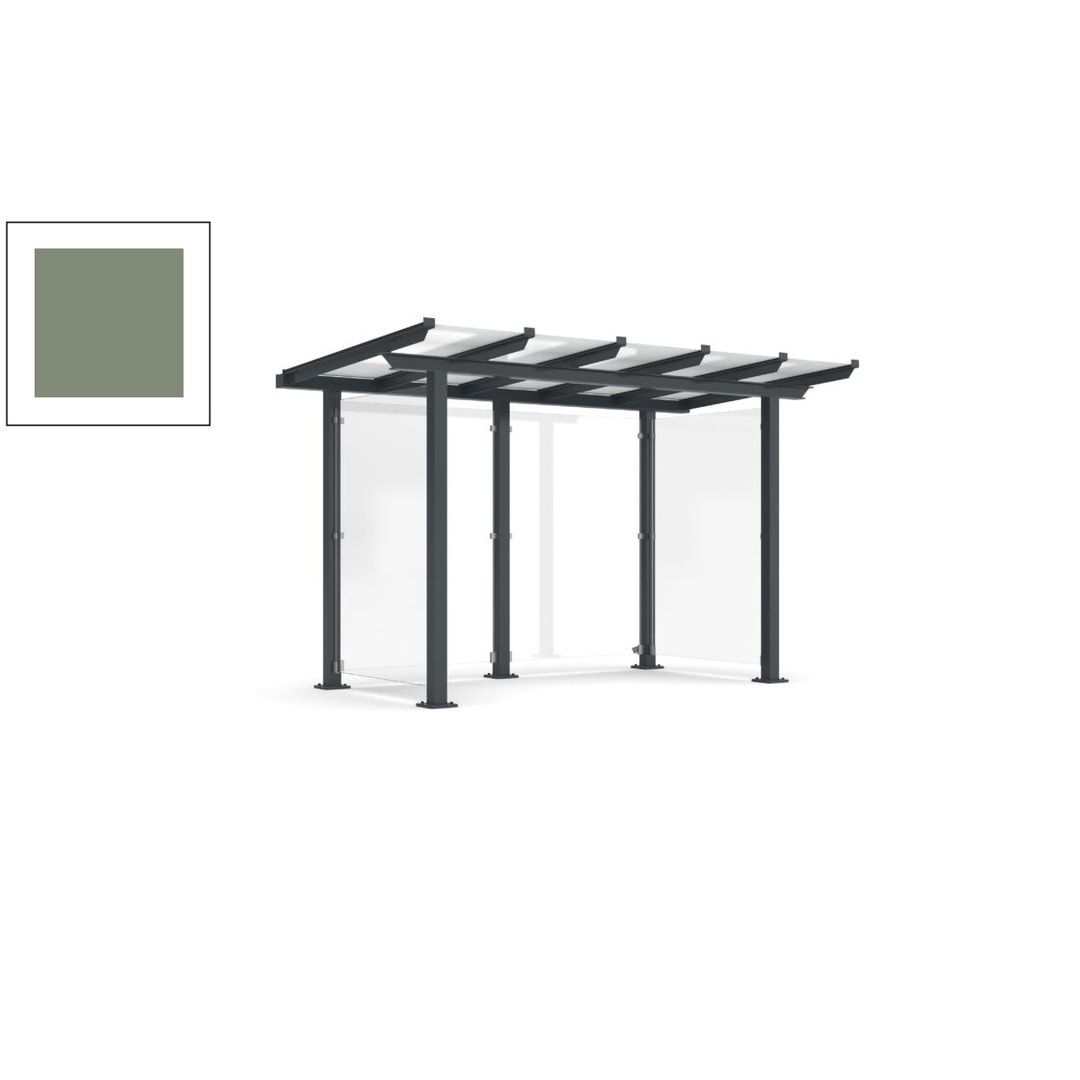 Unterstand mit Pultdach und Sicherheitsglas - feuerverzinkt und farbbeschichtet - 2.435 x 3.850 x 2.090 (HxBxT) - Farbe Achatgrau