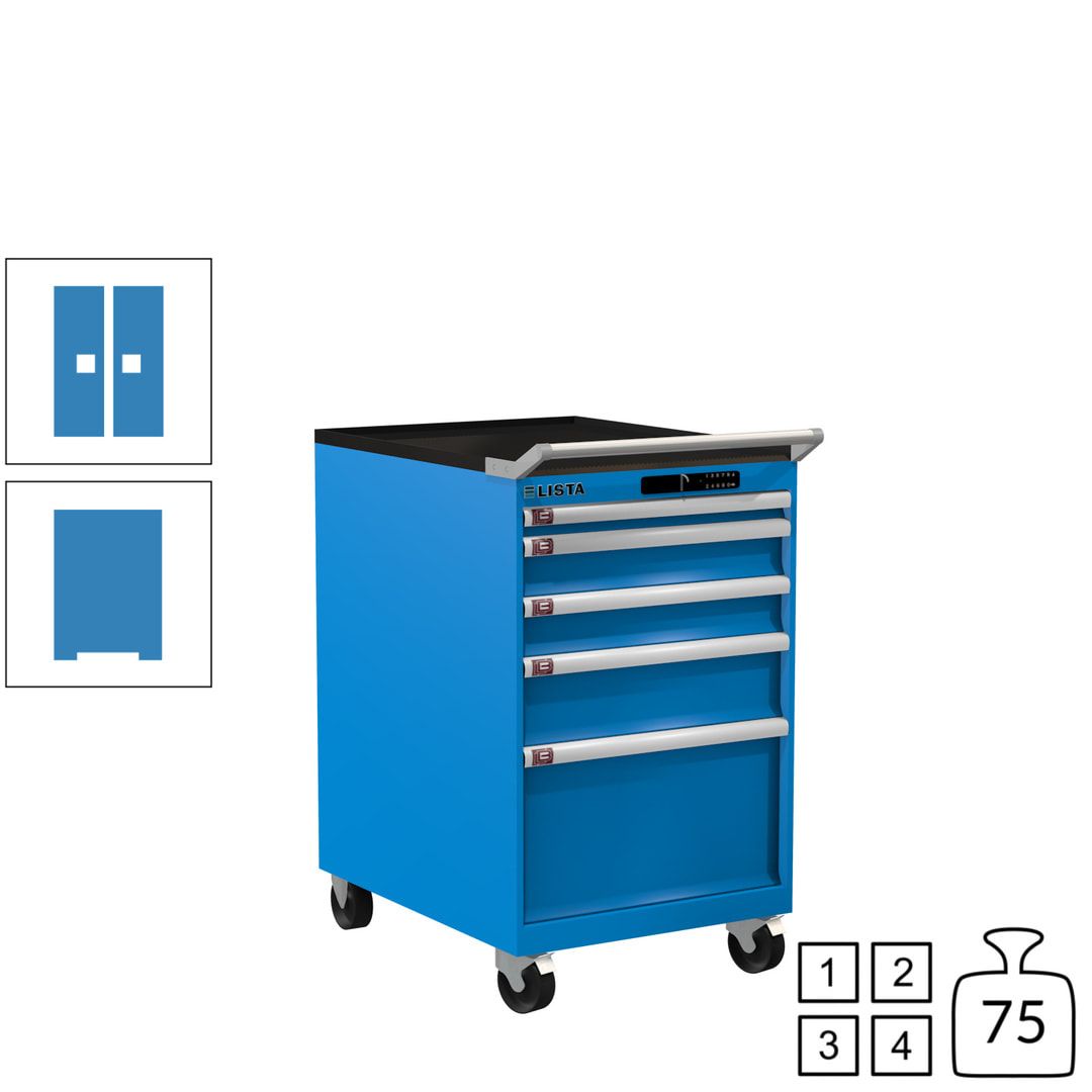 Lista Schubladenschrank - 14.374.010 - 990 x 564 x 725 mm (HxBxT) - 5 Schubladen - 75 kg - Key Lock - lichtblau (RAL 5012)