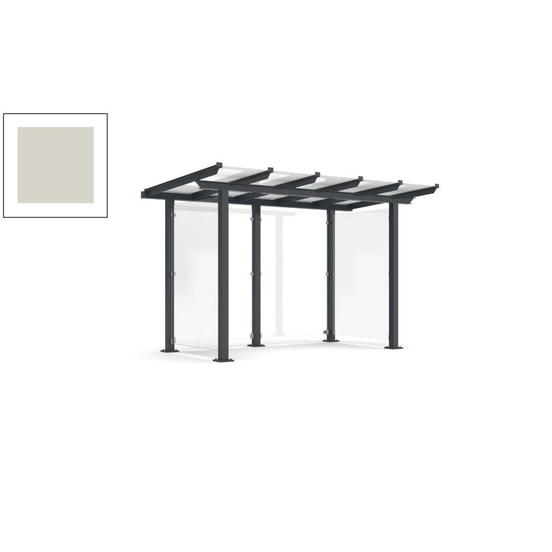 Unterstand mit Pultdach und Sicherheitsglas - feuerverzinkt und farbbeschichtet - 2.435 x 3.850 x 2.090 (HxBxT) - Farbe Achatgrau